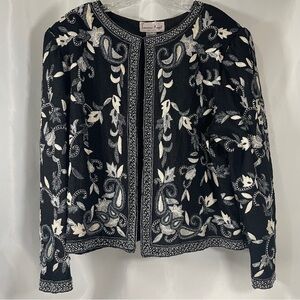 Laurence Kazar Black and White Floral Blazer